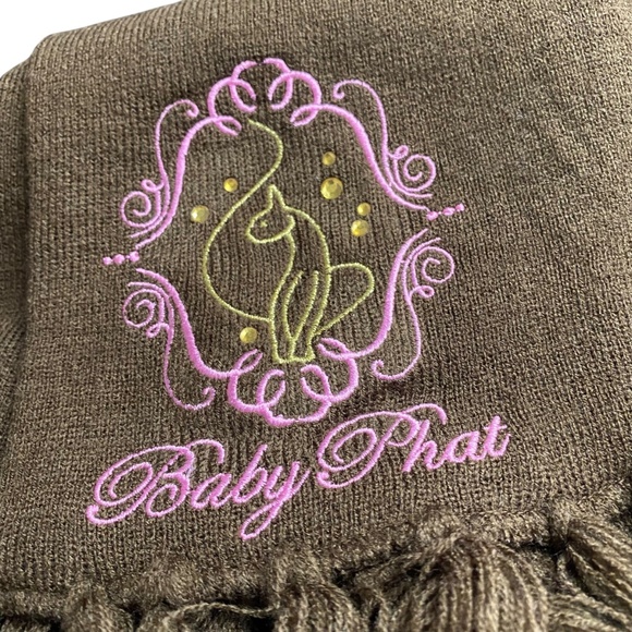 Baby Phat Womens Scarf Gloves Beanie Hat Set Brown Pink Logo Y2K Streetwear NWT - Picture 3 of 6